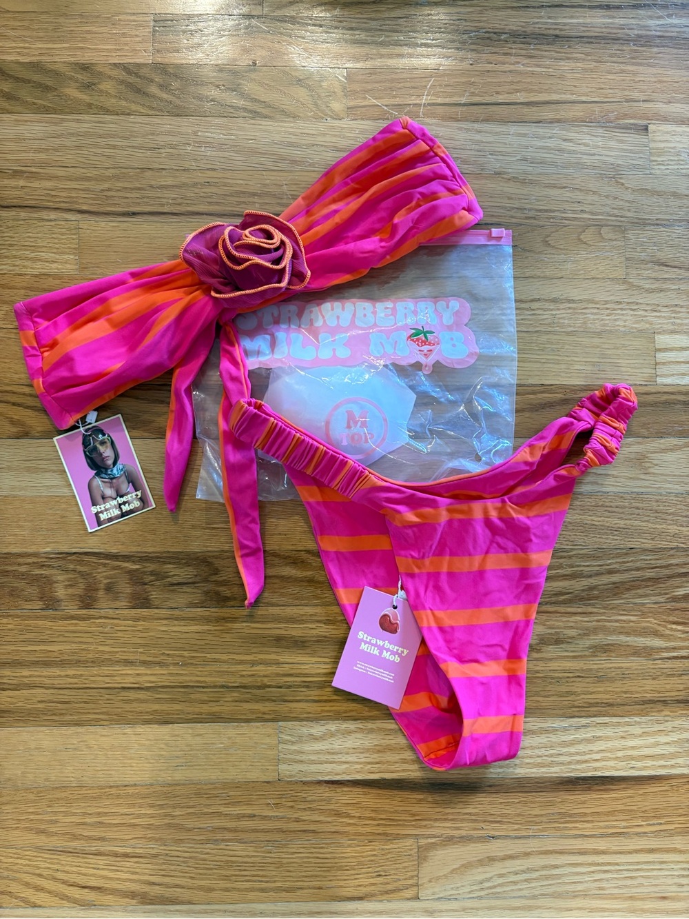 Strawberry Pink & Orange Striped Bikini Set